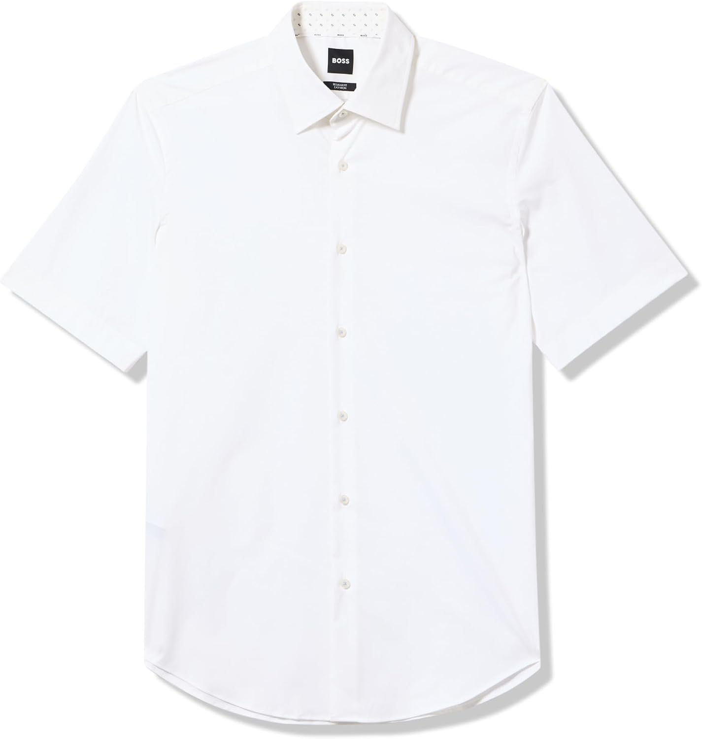 BOSS, Stretch Poplin Short Sleeve Button Down Shirt, Powder White, 15.7