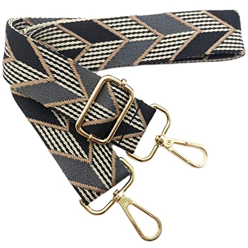 Justerbar axelrem för väskor, svart-grå, väskremmar att byta, väskrem bred med karbinhake guld, 80–130 cm bärrem väska för damer axelremmar, handväska, 3,8 cm, 201