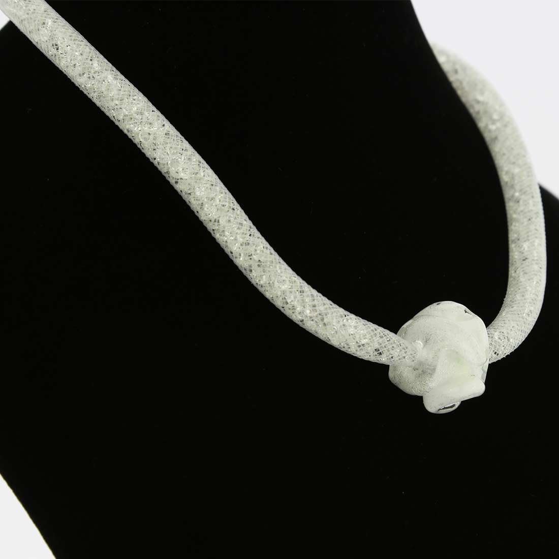 Glass Of Venice Murano Glass Rose Flower Necklace - White
