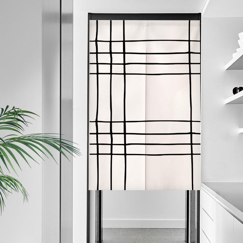 Cortina de lino y algodón a rayas azules para puerta de 90-200 cm, 2 paneles para dormitorio y cocina, elegante tratamiento de ventana de media longitud, ligero y transpirable