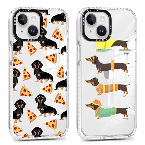 Xylota 2 Pezzi Cover per iPhone 14/iPhone 13 6,1', Trasparente Carina Disegni Cane Cartoon Custodia, Morbida Silicone Ultra Sottile TPU Bumper Antiurto Chiaro Protettiva Case per iPhone 14