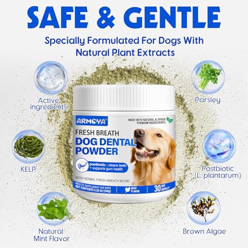 Image of Dog Teeth Cleaning Powder - Dental Powder for Dogs Teeth - Plaque Removal - Supports Gum Health - Tartar Remover with Natural Herb Blend and Postbiotics 30 Day Supply - Mint Flavor