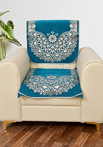 Image of Sky Blue 5 Seater Sofa Cover (3+1+1) with Complete Cover Set - Soft Stretch Fabric, Couch Protector (Sky Blue)