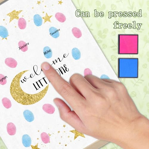 Image of Moon and Stars Baby Shower Sign, Twinkle Little Stars Shower Signs, Gender Reveal Party Decorations Gifts Ideas, Baby Shower Party Supplies, Thumbprint Hanging Paintings(12x15in)