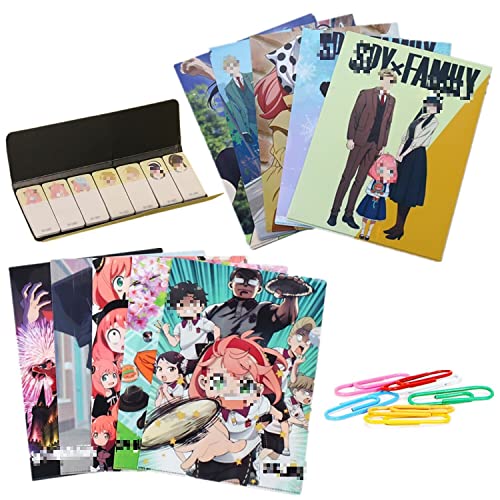 アーニャ風 リアファイル A4 縦 フォルダー 10冊セット ロイド風 ヨル風 クリアーホルダー 両面印刷 PVC製 防水 薄型 ファイルホルダー 書類整理 資料収納 バッグ カバン 付箋 ペーパークリップ付き 文房具 オフィス文具 ファイル分類 学生用品 事務用品