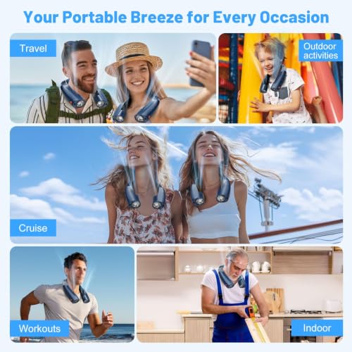 Image of 8000mAh Portable Neck Fan with 6 Powerful Speeds, 20H Runtime Cooling Fan | USB-C Rechargeable Fan,Hands-Free 360 Cooling Neck Fan,Twistable,Wearable Personal Fan Gift for Women Men Outdoor