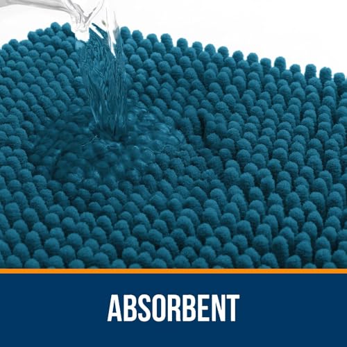 Image of OLANLY Bathroom Rugs Sets 2 Piece, Soft Absorbent Chenille Bath Mats Area Rug Set, Non-Slip, Quick Dry, Machine Washable Bath Mats for Bathroom, Home Decor Accessories (47 inchx20 inch+24 inchx16 inch, Peacock Blue)