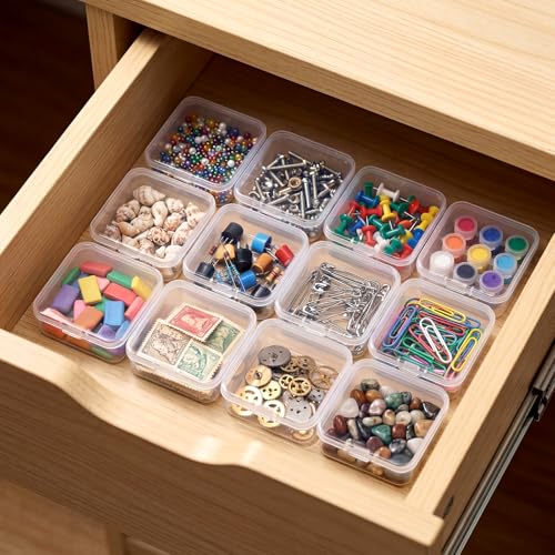 Image of SATINIOR 300 Packs Clear Small Plastic Containers Transparent Storage Box with Hinged Lid in Bulk for Jewelry Hardware Crafts Small Items(2.52 x 2.52x 0.79 Inch)