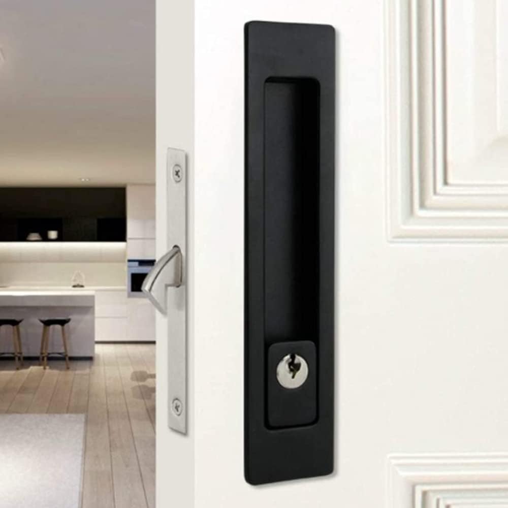 GIFSIN Sliding Barn Door Mortise Latch Lock Invisible Door Locks Handle with Keys for Sliding Barn Wooden Door Furniture Hardware 7.1 inches(Black) GIFSIN Sliding Barn Door Mortise Latch Lock Invisible Door Locks Handle with Keys for Sliding Barn Wooden Door Furniture Hardware 7.1 inches(Black)