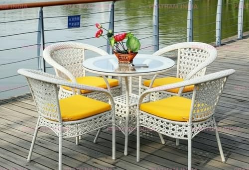 Image of India Outdoor Indoor Patio Furniture Sets Rattan Chair Patio Set Conversation Set Poolside Lawn Chairs Swingarea Balcony Outdoor Garden Furniture Chair (White with Yellow Cushion)