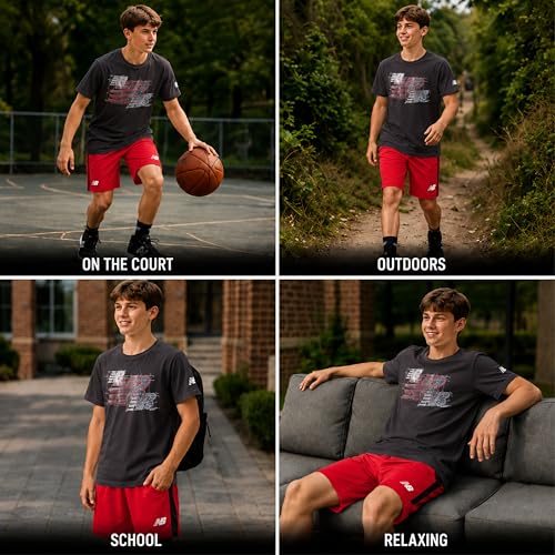 Image of New Balance Boys Short Sets - 2 Piece Active Performance Athletic Shirt and Kids Basketball Gym Shorts for Boys (8-12)