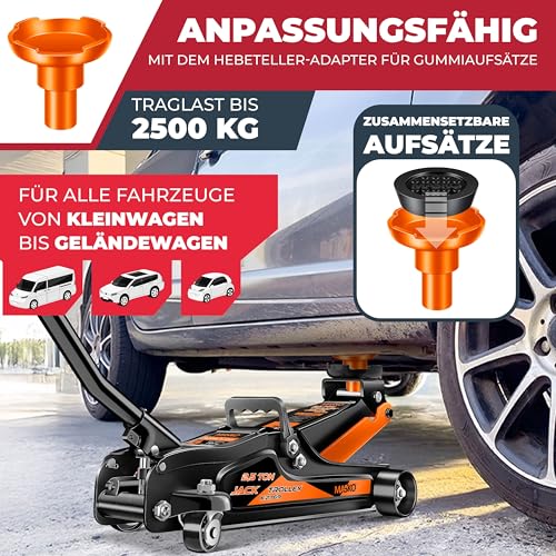 MASKO® Wagenheber hydraulisch 2,5T Flache Hubhöhe 85-365mm 3X Gummiauflage KFZ Rangierwagenheber...