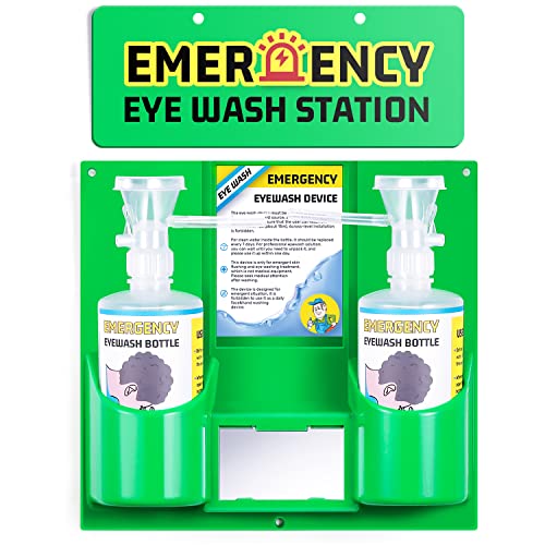 Frifreego Eye Wash Station Portable Eye Wash Kit For First Aid, Emergency Eye Wash Station With Two Bottles Of 16 Ounce, Wall Mount Eyewash Kit With Mirror & Emergency Sign, Personal Use, No Liquid #TOP5