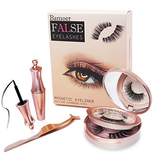 [2 Pairs]3D Magnetic Eyelashes, Reusable Fake Eyelashes,Magnetic Eyeliner Kit with Applicator and Tweezers Eyelashes Extensions