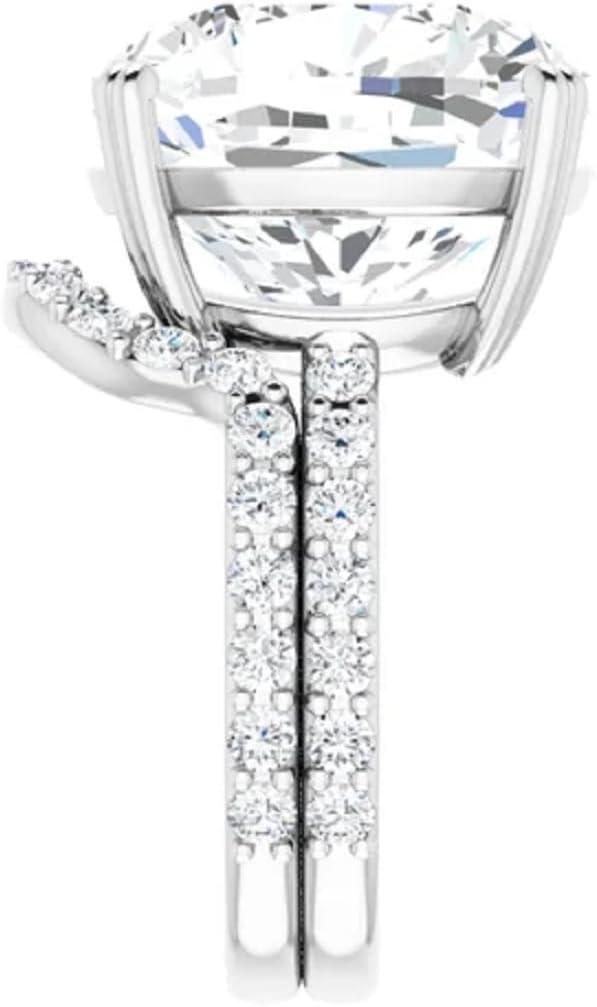 12.00 CT Cushion Cut Solid White Gold Colorless Moissanite Engagement Ring Set, Sterling Silver Vintage Anniversary Ring Set for Her