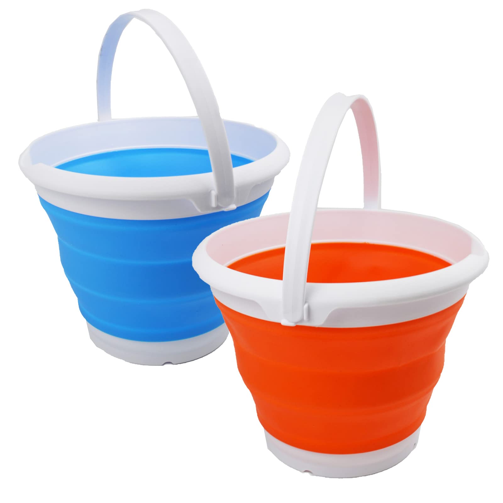 SAMMART 8.5L Collapsible Plastic Bucket - Foldable Round Tub - Portable Fishing Water Pail - Space Saving Outdoor Waterpot. Size 31cm Dia (Marine Blue + Carrot (Set of 2))