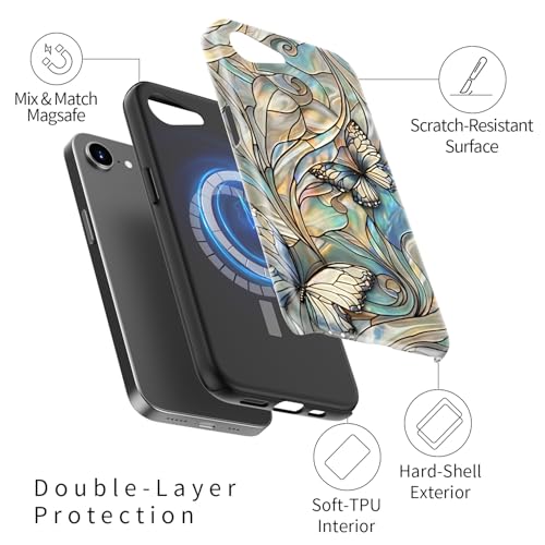 Image of Goodon for iPhone 16e Case Cute - Wireless Charging Compatible - Dual-Layer Hard Shell + Silicone Cover - Protective Phone Case with Trendy Designs for Women - Butterflies Blue Gold | Dual-Layer Hard Shell + Silicone, Slim Fit Protective Phone Cover with Wildflower Designs for Women Girls