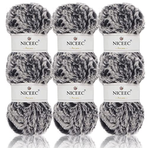 Image of NICEEC Faux Fur Yarn Super Soft, Chunky & Fluffy, Eyelash Yarn for Crochet & Knitting(Total Length 210yds /10.6oz) - Black with White /300g