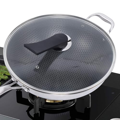 Wok de acero inoxidable con tapa y mango extendido miniatura 1