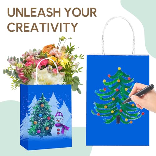 Qioxiou 60 Pack Blue Gift Bags 5.91x3.15x8.27 Small Size Kraft Paper Bags with Handles Bulk for Birthday Wedding Party Favors Grocery Retail Shopping Business Goody Craft Gift Bag Sacks — view 5