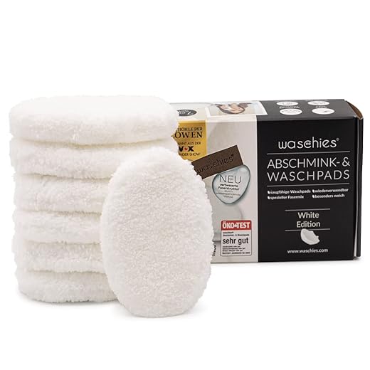 waschies Waschbare Abschmink-Pads, wiederverwendbar, porentiefe Reinigung nur mit Wasser, hautschonend, hypoallergen, supersoft, weiß, 7er-Set