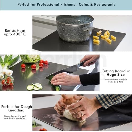 Image of Herrlich Homes Premium 304 Stainless Steel Chopping Board with Lip for Kitchen | 60 x 45 cm | Free Rollin Pin | for Cutting Vegetables, Fruits, Meat | Doughknead Board | Durable | X-Large