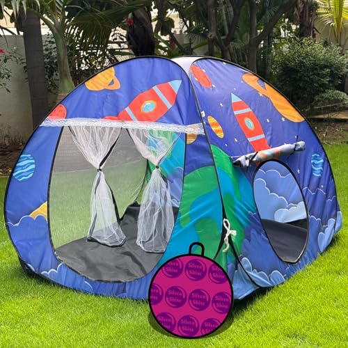 Image of Foldable Play Tent House Big Size for Girl Boys with Space Theme Pop-Up Indoor & Outdoor Playhouse for Girls Boys| Multi Purpose Tent with Fun Patterns Easy Setup & Portable (Space Blue)