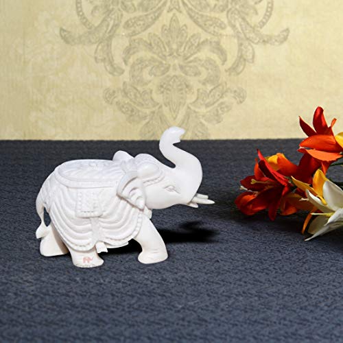 Image of Handicrafts Paradise 2.25 Inch White Marble Elephant Showpiece Hand-Made Elephant Figurine DesignVastu Decor Statue for Home Office Table and Gift Item
