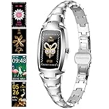 Smartwatch Damen, 1.08 Zoll Touch-Farbdisplay Fitness Armbanduhr mit Pulsuhr Fitness Tracker IP67 Wasserdicht Sportuhr Smart Watch mit Schrittzähler, Stoppuhr, Schlafmonitor für Android iOS (Silber)