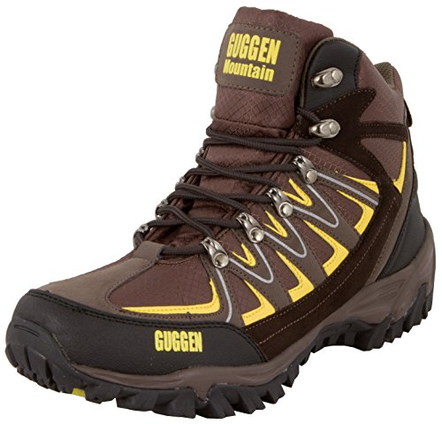 GUGGEN Mountain Chaussures de Randonnee Chaussures Montantes Hiking Boots Unisex M009 Bottes et Boots Homme Femmes, Couleur Marron-Jaune, EU 40 Cover