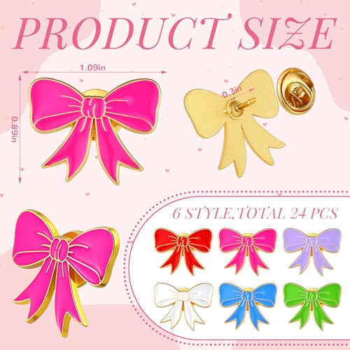 Image of Tondiamo 24 Pcs Girls Bow Enamel Pins Bulk Ribbon Lapel Pins for Women Girl Clothes Hats Bag Decor Holiday Gifts