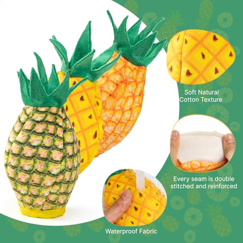 Image of No Stuffing 3pc Squeaky Dog Toys 2 in 1 Interactive Plush Dog Toy Pineapple Shaped Rip&Reveal Toy for Boredom- Perfect for Chew&Fetch Play