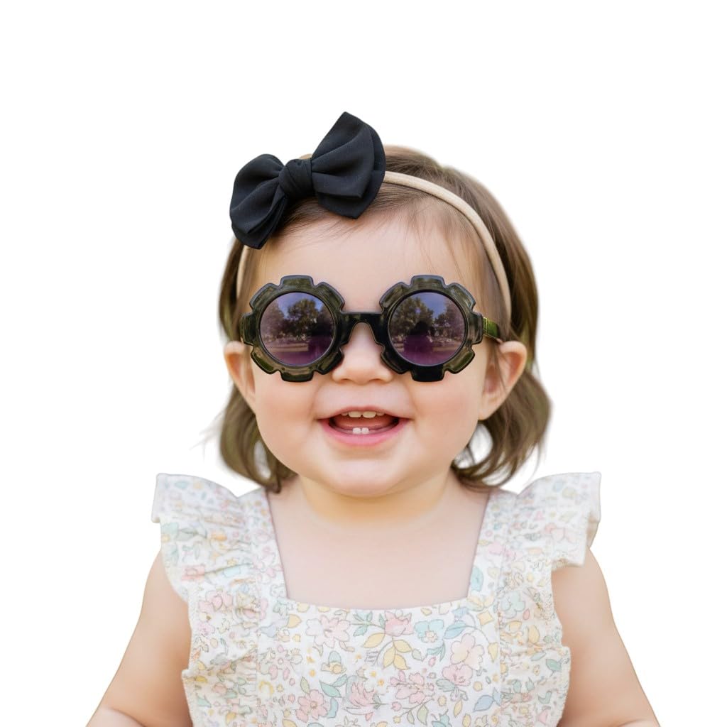POLKA TOTS Solid Bow Headband and Floral Sunglass Set - Black-image-48