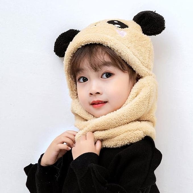 Sellzie Kids Panda Winter Cap with Neck Warmer | Fleece Lined, Ultra-Soft Animal Hood Hat for Boys & Girls | Warm Ear Cover Beanie for Cold Weather (Pack of 1) Multicolour 4