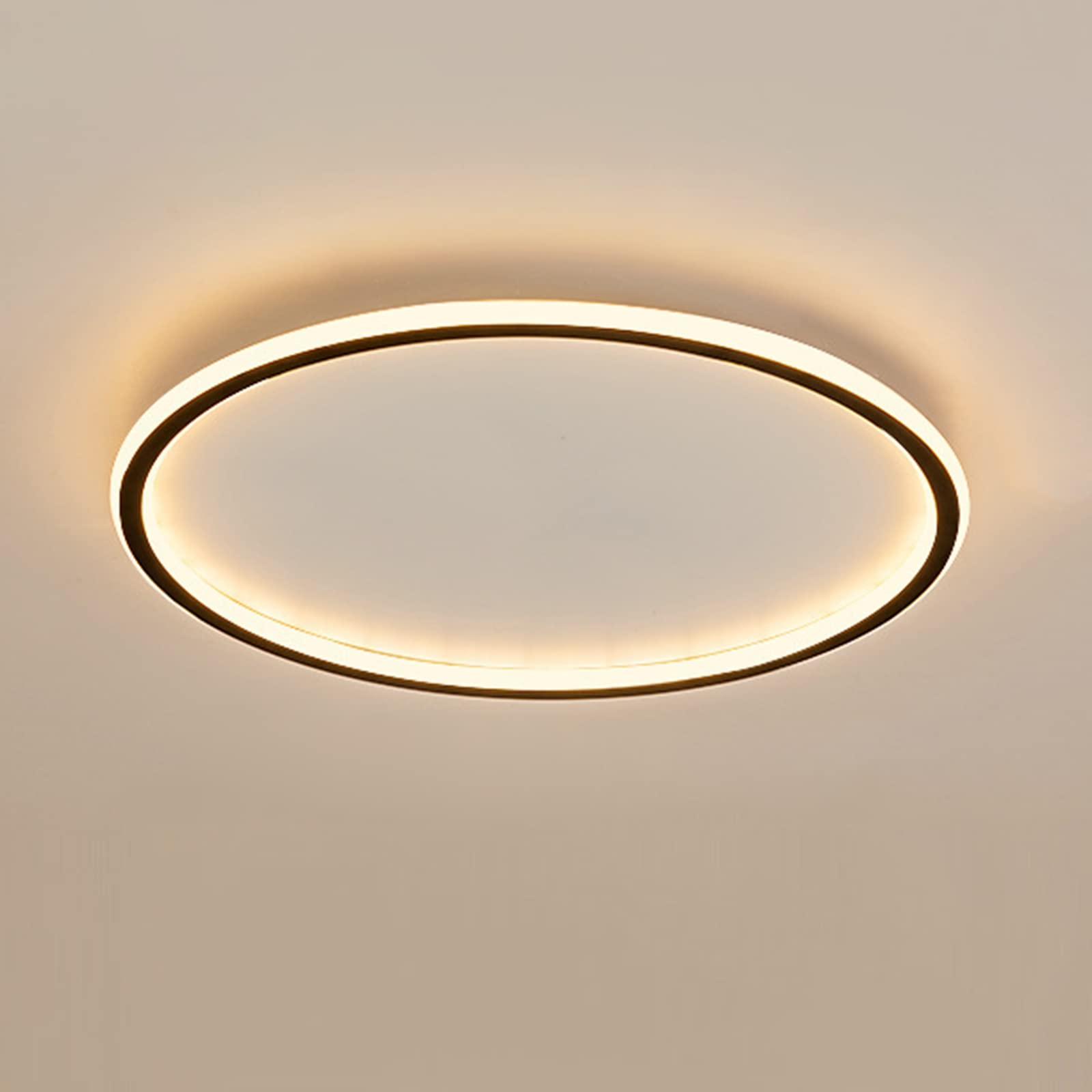 CQDWD Round LED Ceiling Light, Nordic Modern Ultra-Thin Circle Ceiling Lamp Surface Mount Metal Light Fixture For Living Room, Bedroom Lamp,Black+Warm White-40cm 48W