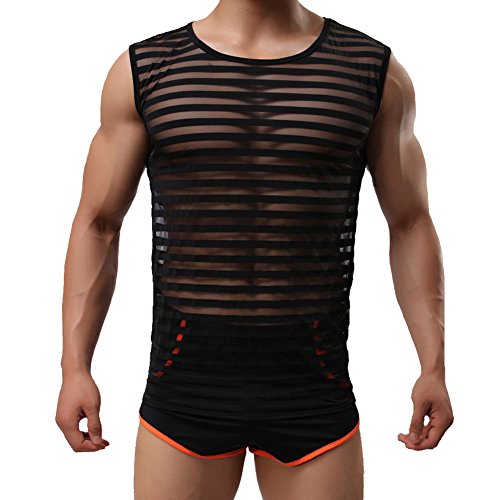 Tenchif Hombres Striped Gym Tank Top Camiseta con Chalecos Transparentes Cover