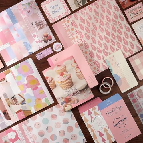 Image of VIBE VISTA Vintage Aesthetic Scrapbook Kit, 346 Pcs, A6 Grid Notebook, Washi, Envelopes, Scrapbook Papers, Folding Labels, Background Papers, Photo Frames, Calendar Stickers, Stickers (Sweetheart)