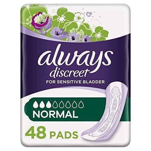 Always DiscreetIncontinence Pads Women, Normal, 48 Moderate Absorbency Pads (12 x 4 Packs), Odour Neutraliser, Discreet and Flexible, For Sensitive Bladder