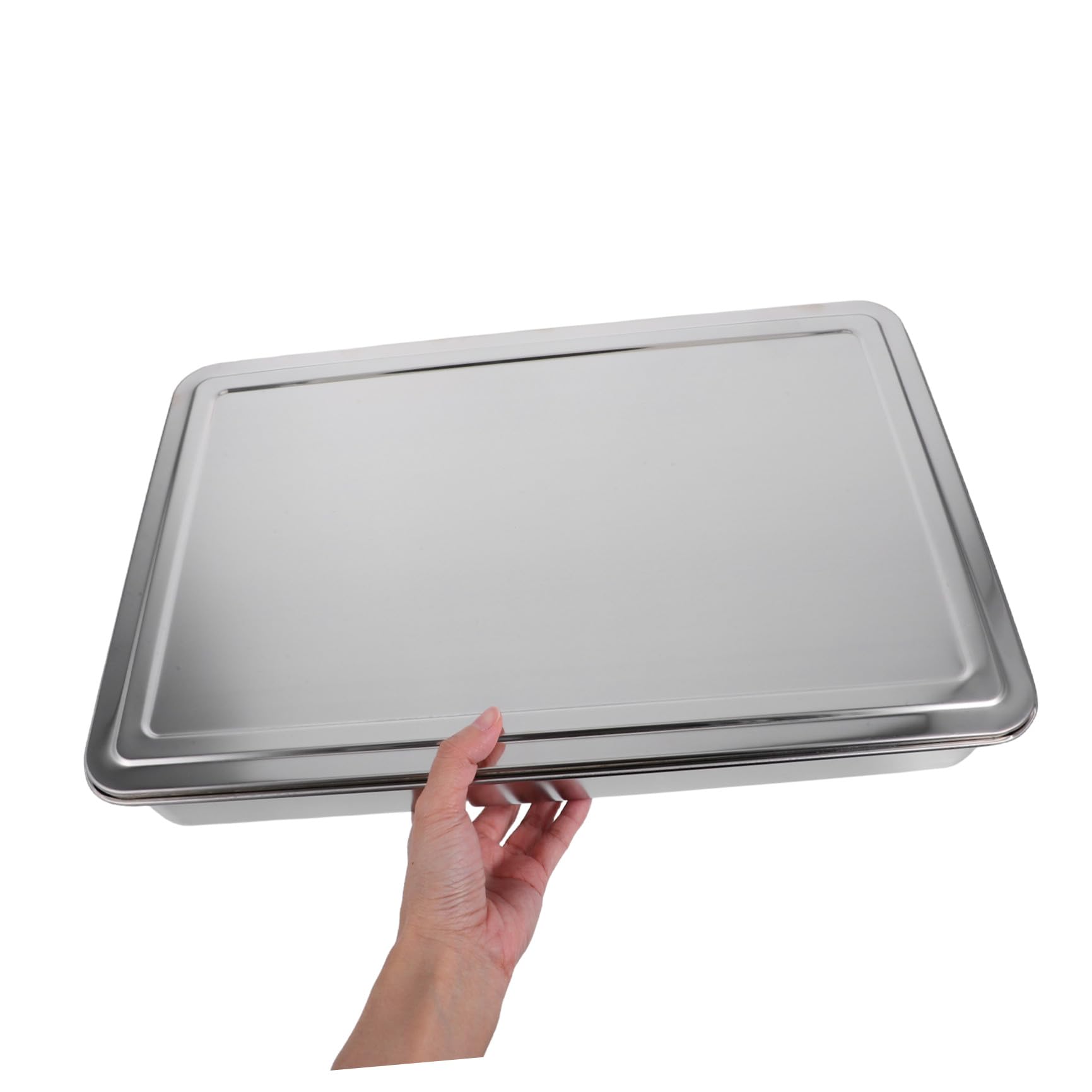 Toyvian Teglia Padella da Forno Rettangolare 43x28x6 Cm in Acciaio Inox con Coperchio con Bordi Arrotondati per Torte, Brownies e Verdure, per Picnic e Conservazione Alimenti