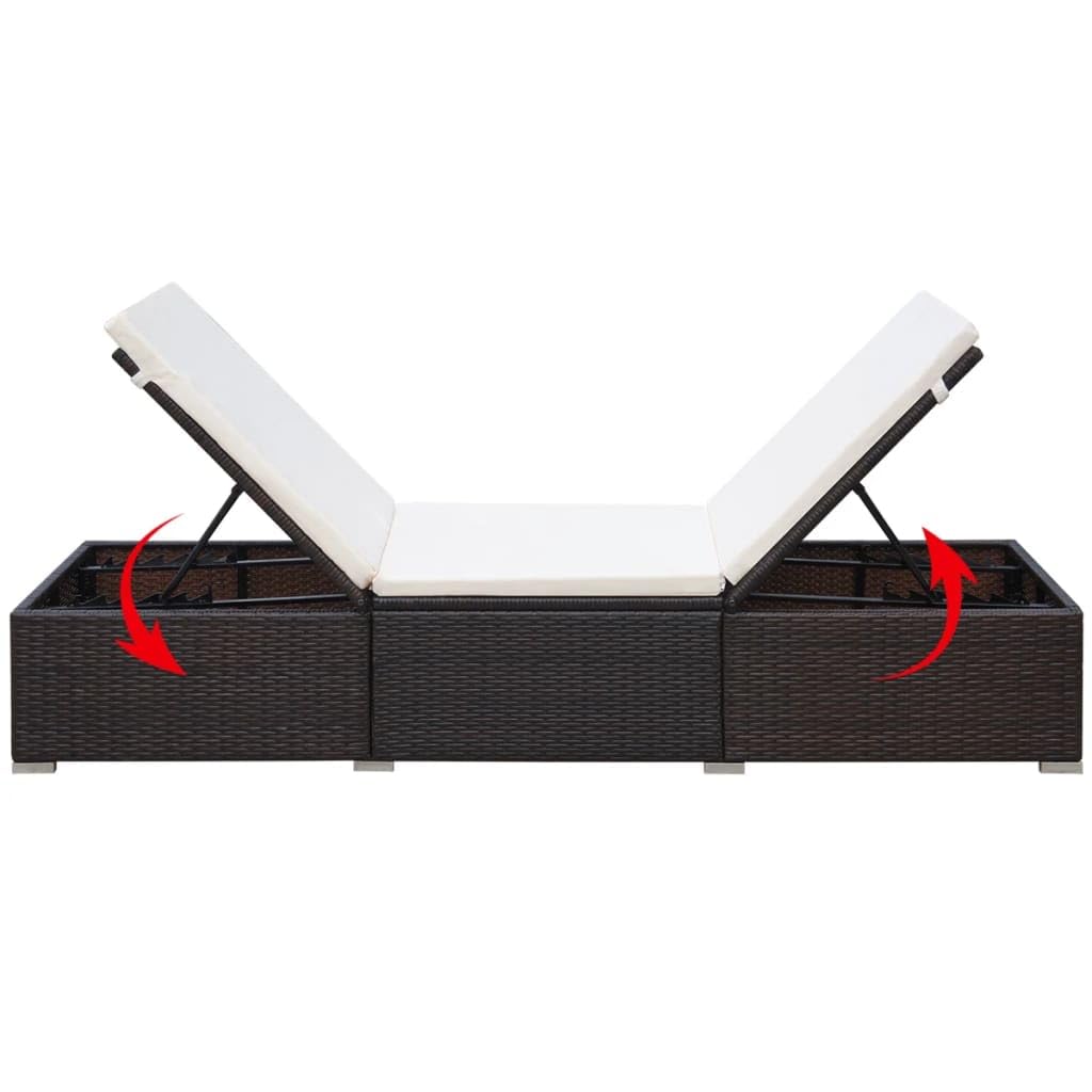 Leżak ogrodowy z poduszką polirattan brązowy regulowany składany leżanka tarasowa z ramą stalową 195x60x31 cm wygodny mebel wypoczynkowy z poliestrowym pokrowcem łatwy montaż plus poduszka siedzisko