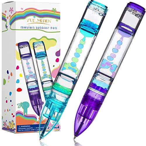 YUE MOTION Liquid Fidget Pens - Fun Pens Party Favor Toy - Liquid Motion Bubble Sensory toys for for Kids and Adults-Colorful Timer Pen for Classroom-Christmas Stocking Stuffer - 2 Pack