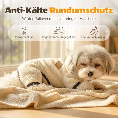 Winter-Overall-Mantel Für Hunde Mit Reißverschluss Hinten, Fleece Warm Hundemantel Winter, Waterproof Hundeoverall Mit Beinen Für Kleine Mittlere Hunde (Dunkelblau,S)