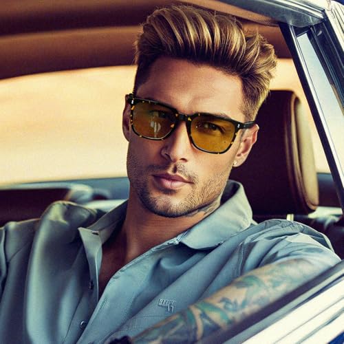 CARFIA Retro Night Vision Glasses for Men - Acetate Square Night Driving Glasses, Reduces Headlight Glare & Enhances Clarity4