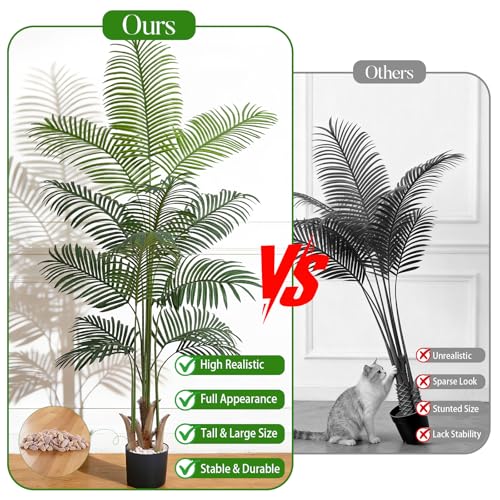 Image of Yastouay 6 FT Artificial Plants Indoor, Tall Plant Palm Tree with Weighted Planter, Tropical Fake Tree with Realistic Leaves & Trunks for Home Office Living Room Bedroom Indoor Outdoor Decor