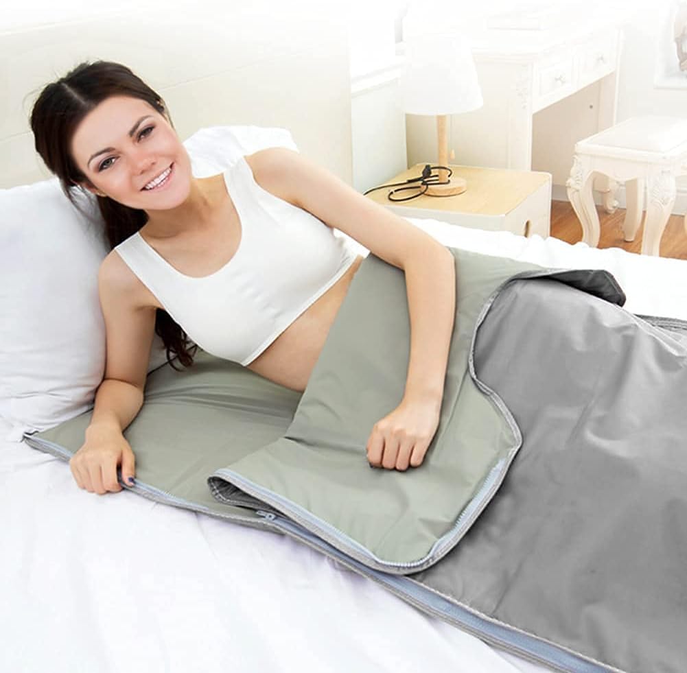 Manta profesional de sauna digital infrarroja lejana mejorada con cremallera: calefacción de 2 zonas para una terapia de desintoxicación mejorada, equipo de belleza ideal para el hogar y spa en