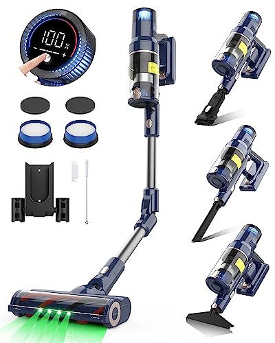 VICSONIC Aspirapolvere Senza Fili, 550W 45KPa Scopa Elettrica Senza Fili Potente, 8-in-1 Scopa Senza Fili 65 Minuti di Autonomia, Smart Touch Display, 180° Pieghevole, 4 Livelli di Potenza (Blu)