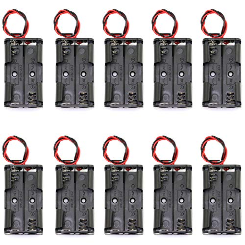 E-outstanding 10PCS 2 Cell AA Battery Holder Case with Wire Connections Black 3V