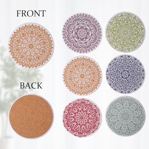 STARUBY Drink Coasters Set of 6 Ceramic Coaster Beautiful Absorbent Coaster Drink Mat with Cork Base Flower3 Patterns Round Coaster Non Slip for Coffee,Beer,Mug,Wine Glass Bottle,Home and Bar - Image 3