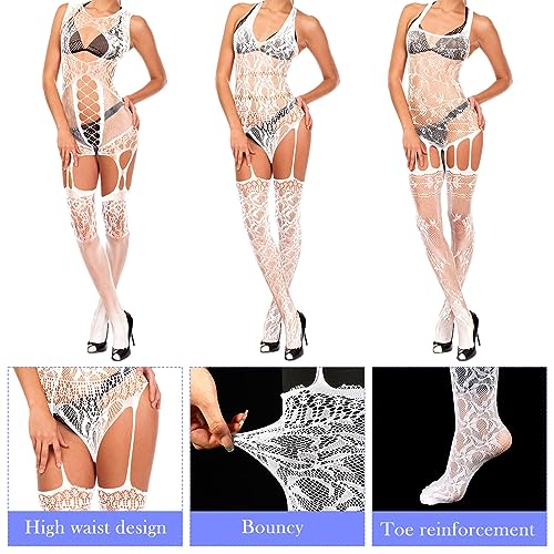 Hercicy 3 Pcs Glow in the Dark Fishnet Stockings Luminous Bodysuit Leggings Glowing Fishnet Socks for Women Glowing Party(Stylish Style)2