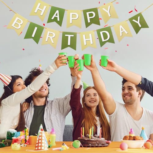 Image of Happy Birthday Banner Party Banner NO DIY Birthday Sign Brown Green